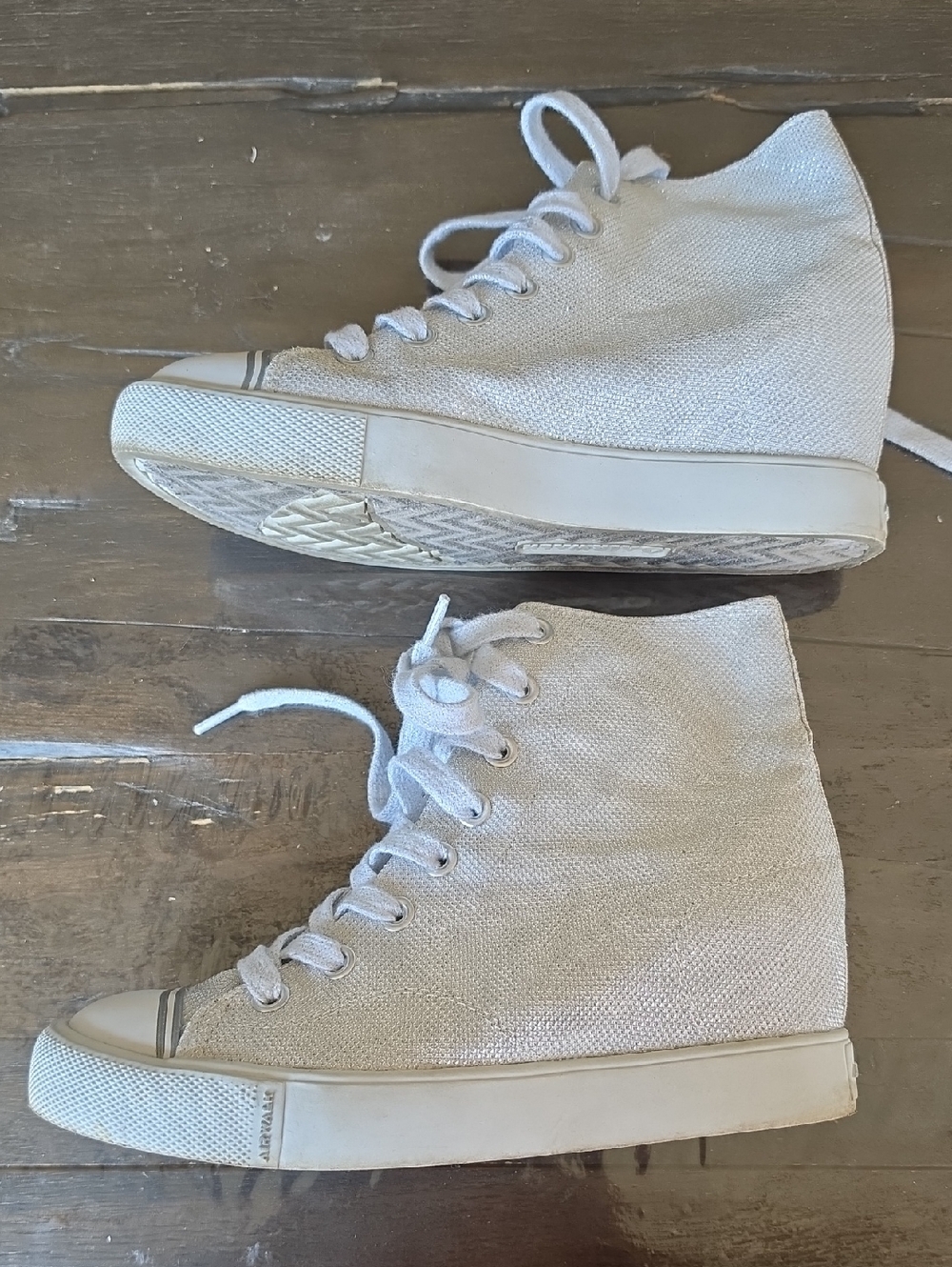 (9) Airwalk Women's High-Top Platform Sneakers in White and Silver Wedding Prom